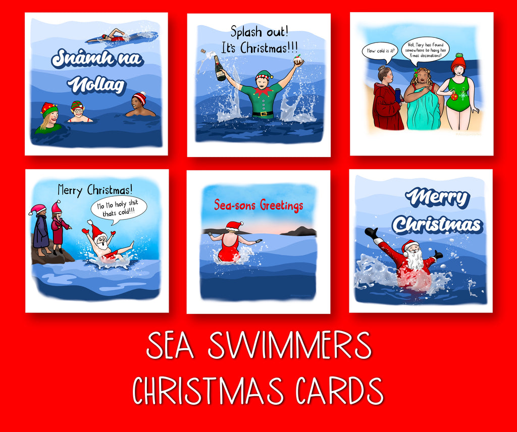 pack of 6 Christmas cards with sea swimmers on them